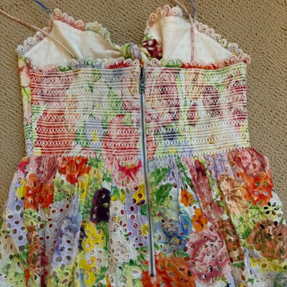 Alice + Olivia Fina Tie Front Smocked Waist  Ruffle Mini Dress - Picture 8 of 8